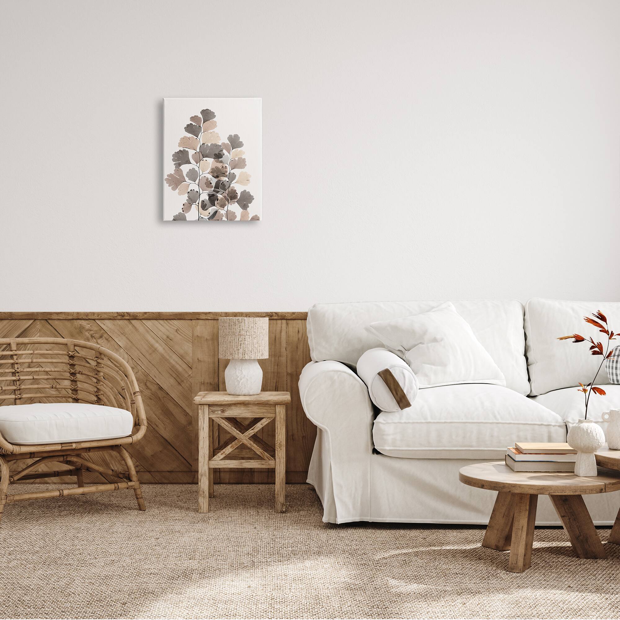 Stupell Industries Modern Ginkgo Leaf Arrangement Translucent Brown Grey Leaves Canvas Wall Art